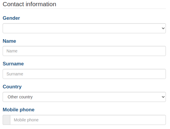 a form to fill contact information for corporatefigame